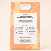 Back of a Purrfectly Natural Tofu Cat Litter bag with how-to-use and disposal instructions